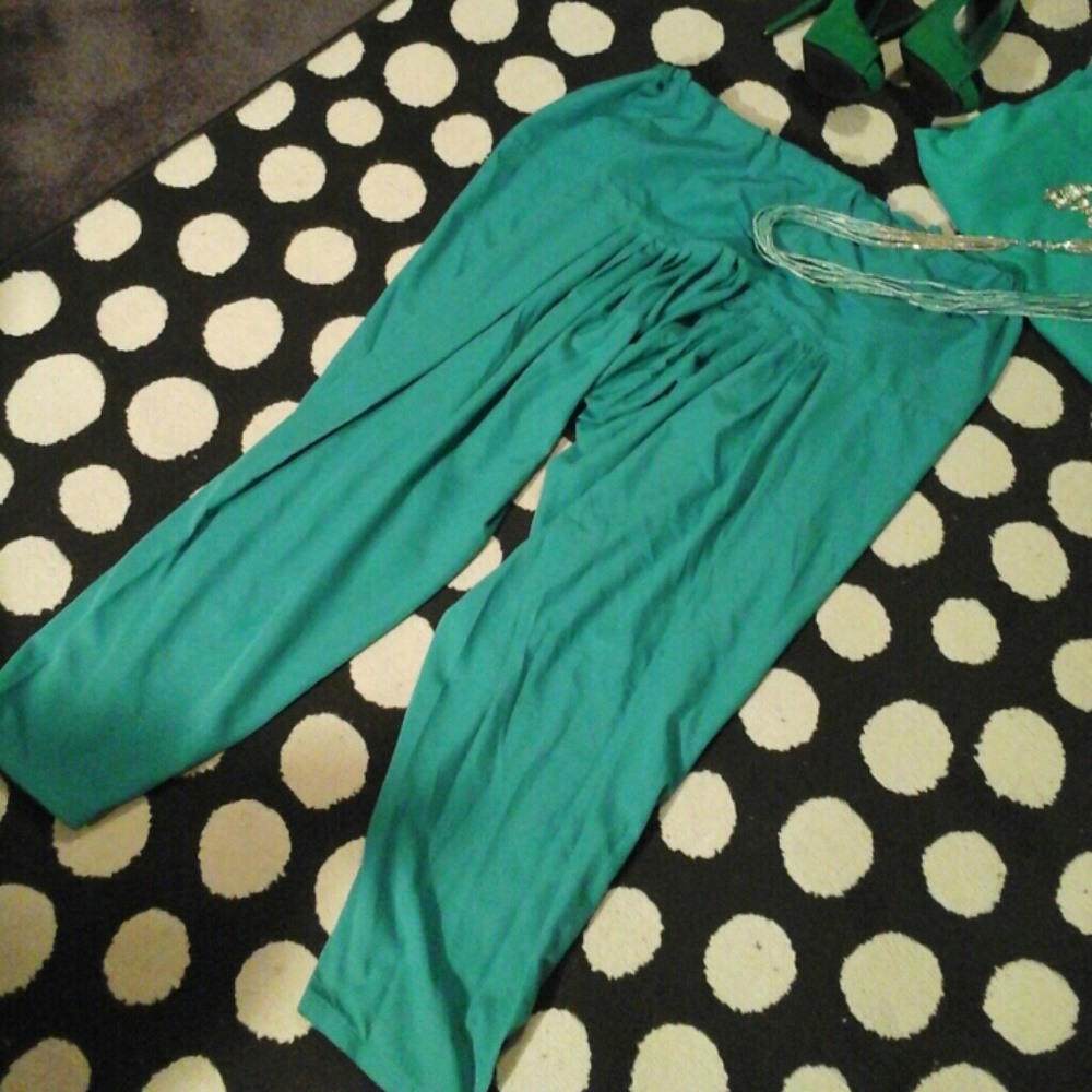 Happy harem pants, PEACE ❤️LOVE in turquoise green